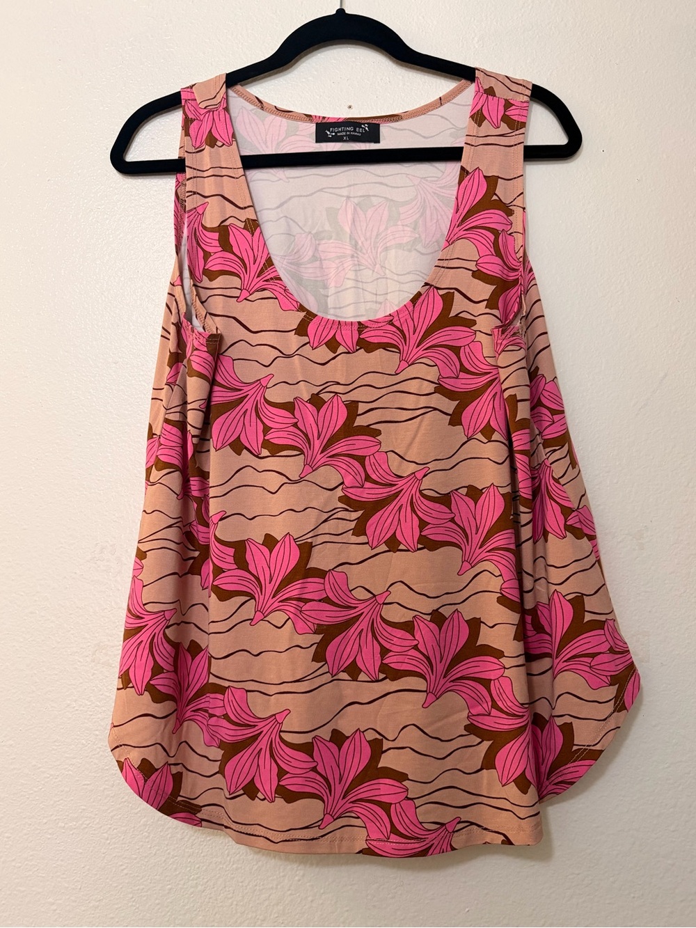 Fighting Eel Pink Floral Scoop Neck Tank Top on Tan